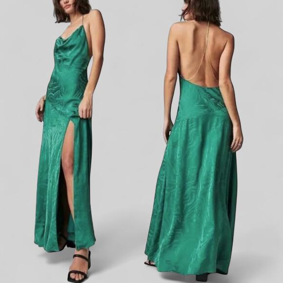 Free People x Revolve Gigi Dress Women's Size 0 Green Backless Elegant Slit NEW - Picture 1 of 8